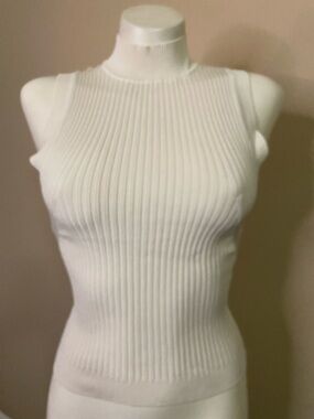 bebe Cream Ribbed Mock Neck silk spandex knit Tank S 🖤